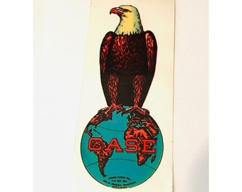 Vintage CASE Tractor Decal Eagle Logo World Globe Sticker 6.5 x 3 Graphic USA