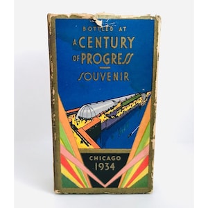 Scatola di whisky Chicago Century of Progress del 1934, souvenir Art Deco, effimero, esposizione mondiale, USA, Illinois, esposizione americana, storico