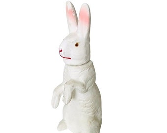 Antique Paper Mache White Rabbit Easter Candy Container Germany Bunny Standing German Composition Animal Sculpture Collectible