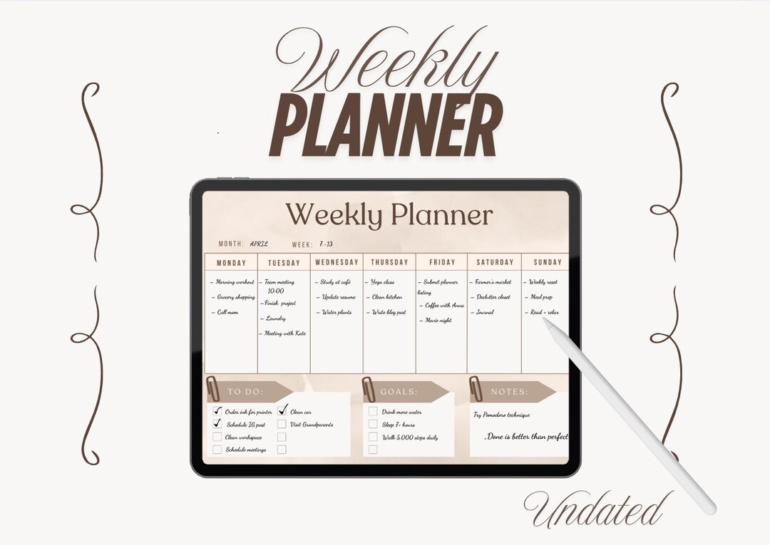 Weekly Planner Template – Undated Digital PDF A4 - Etsy