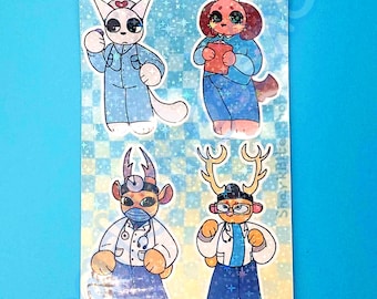 Animal hospital doctors & nurses 3.3 x 5.9 holographic sticker sheet!