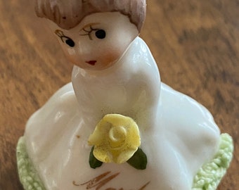 Vintage tiny March Birthday angel.