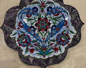 Vintage Turkish Kütahya Ceramic Hand Painted Plate for Decoration