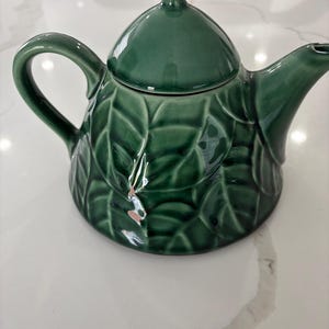Vintage Pier 1 Imports embossed "Jade Leaves" pattern tea pot.