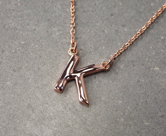 14K Rose-Block Initial Necklace