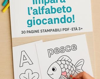 Italian Alphabet Coloring Book - Educational PDF for Children Ages 3-6 - Printable Letter and Drawing Sheets