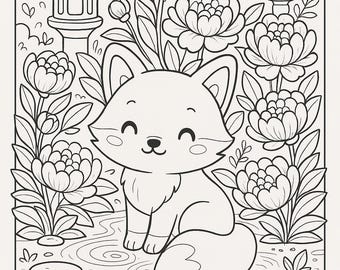 Kawaii Animals Coloring Pages for Adults – 12 Japanese-Style PDF Drawings, A4 Printable Digital Book