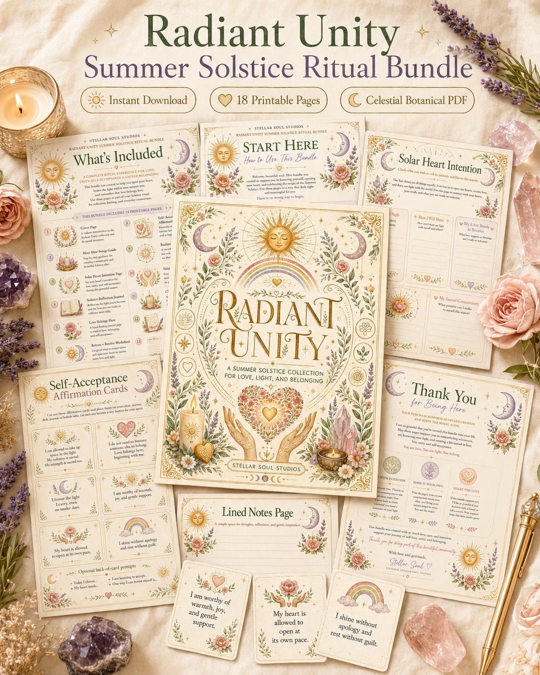 Summer Solstice Ritual Bundle, Celestial Botanical Journal Pages (PDF ...