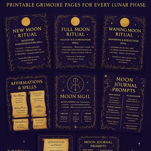 Moon Magic Ritual Kit | Printable Lunar Grimoire Pages for New, Full, Waxing & Waning Moon | Digital Download Witchcraft PDF