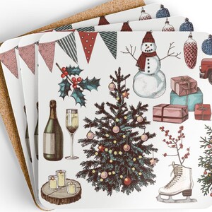 Festive Corkwood Coaster Set: Holiday Home Decor