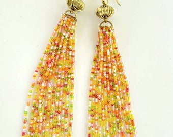 Summer Cocktail Fringe Earrings: long dangle beadweaving earrings in unique seed bead mix art deco