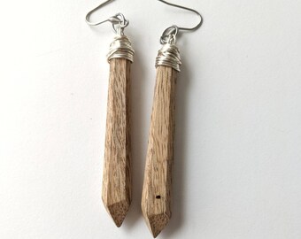 Mango Spike Subtle Statement Earrings: Sustainable and Reclaimed Exotic Wood Handformed Geometric Dangle Earring