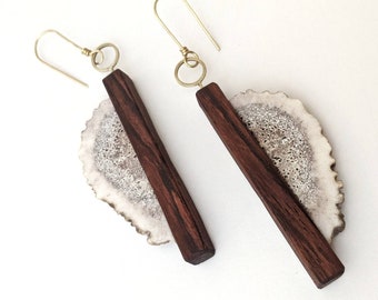 Mystic Midcentury Magic: Salvaged Exotic Wood and Antler Statement Earrings lightweight and sustainable