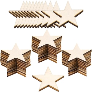 100 Pieces 2 Inch Wooden Stars Shape Unfinished Wood Stars Pieces, Blank Wooden Star Cutouts for Christmas Crafts, Party Decoration Painting