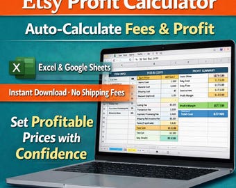 Planilha de cálculo de lucro do Etsy – Calculadora de taxas, frete e impostos em Excel e Google Sheets
