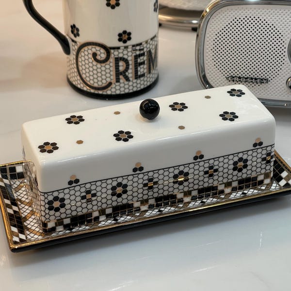 Retro Vibe Subway Tile Style Butter Dish