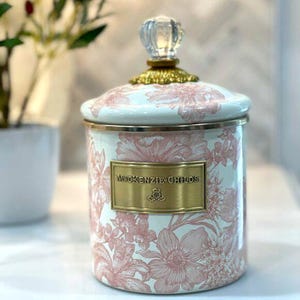 VERKOCHT - NIEUW MacKenzie-Childs Rosy English Garden emaille bus met glazen knop