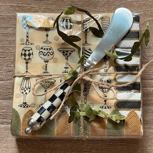 NEW MacKenzie-Childs Napkin & Cheese Spreader Gift Set -Courtly Cheers!