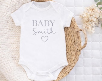 Personalised Baby Grow | Custom Surname, Cotton Baby Vest