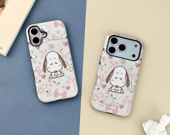 Cartoon Snoopy Phone Case with Name for iPhone 17 16 15 14 13 12 11 X XR XS SE Pro Max Plus Mini, Tough iPhone Cover, Christmas Gifts
