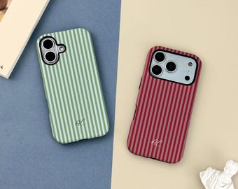 Personalized Stripe Phone Case, Custom Initials, iPhone 17 16 15 14 13 12 Pro Max Plus Mini, Monogram Case
