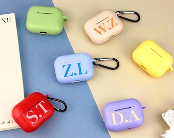 Personalized Initial AirPods Case, Custom Name AirPods Pro Case, Cute Colorful Silicone AirPods Cover, Gift for Her Him
