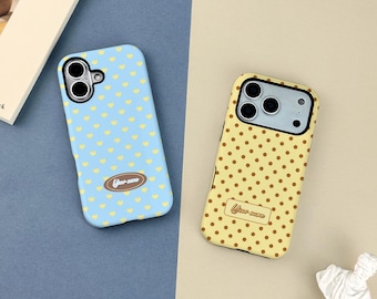 Personalized Polka Dot iPhone Case, Custom Initial Phone Cover Aesthetic Handmade Case for iPhone 17 16 15 14 13 12 Pro Max, Gift for Her