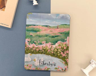 iPad-hoes met tuinolieverfschilderij met potloodhouder voor 2025 Air 7/6/5/4 13" 11" iPad 11/10/9/8 Gen A16 iPad Pro 12,9 inch Mini 6/7 hoes