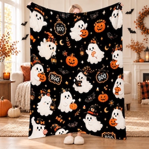 Halloween-spökfilt, söt pumpafilt, mjuk och mysig höstdekoration, soffa med läskig säsongsdekoration, höstpresent för barn och vuxna