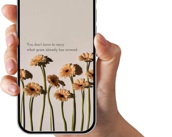 Fondos de pantalla cristianos florales para teléfono: Citas bíblicas inspiradoras (Descarga digital, paquete de 5 PNG)
