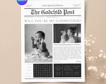 Godmother Proposal Card Newspaper Template Godparents Proposals Godparent Proposal Card Godparents Proposal Gift Godparent Proposal Gift