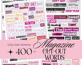 Pink Magazine Words Vision Board 2026 Vision Board Kit Vision Board Printables 2026 Vision Board-sjabloon Manifestatiebord Nieuwjaar