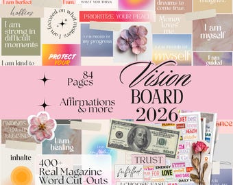 Vision Board-kit Vision Board 2026 Vision Board Printables 2026 Vision Board-sjabloon Manifestatiebord Nieuwjaar Activiteitsdoelen 2026