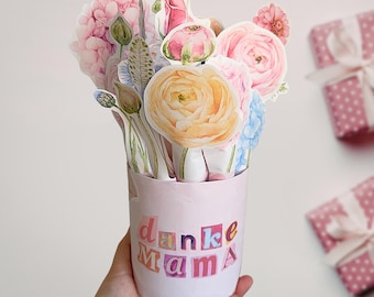 DIY Blumen Muttertag Duplo Banderolen mit liebevolle Botschaften | Auch als Geschenk für Freundin, Freund, Kollegen | Vorlage zum Ausdrucken
