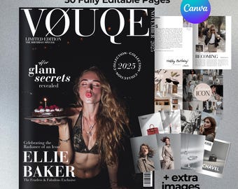 Editable Birthday Magazine Template Canva Vogue Custom Magazine Best Friend Gift Photo Book Template Digital Magazine Print Galentines Gift