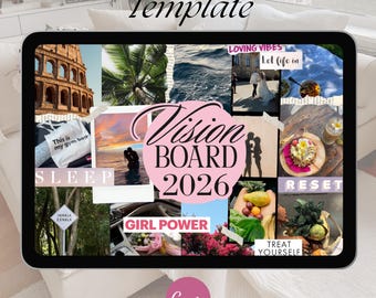Sjabloon Vision Board 2026 Canva Vision Board-kit Vision Board Printables 2026 Vision Board-sjabloon Manifestatiebord Nieuwjaar activiteit