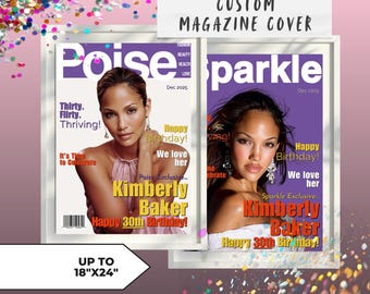 Custom 30th Birthday Magazine Cover Print Thirty Flirty And Thriving 13 Going On 30 Party Theme Poise Magazine Sparkle Birthday Gift Friend