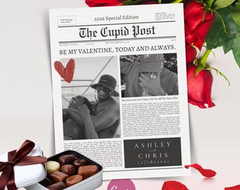 Will You Be My Valentine Newspaper Template Personalized Valentines Day Gift for Couple Valentines Newspaper c