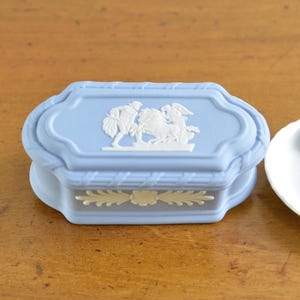 Vintage Wedgwood Portland Blue Jasperware Matchbox Holder – 1950s English Porcelain with Victory in Chariot Relief