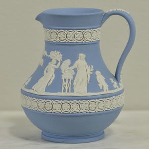 Rare Wedgwood Blue Jasperware Jug with The Procession Motif – 5.5 inch Vintage Neoclassical Pitcher