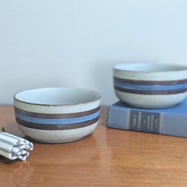 Vintage Stoneware Bowls Set of 2 for Farmhouse Kitchen Otagiri Horizon Japan