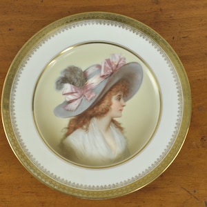 Vintage Tatler 569 Sevres Bavaria 10&quot; Portrait Plate with Raised Pearl Detailing and Gold Trim - Hand-Painted Bavarian Wall Decor