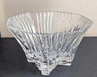 Large Crystal Centerpiece Bowl Art Deco Style Fluted Heavy Cut French Crystal