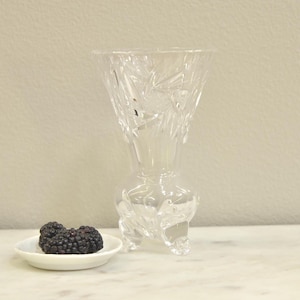 Vintage Cut Crystal Three-Footed Vase – Hobstars, Star-Within-Star & Lens Cut Rim, Czech Mid-Century Style