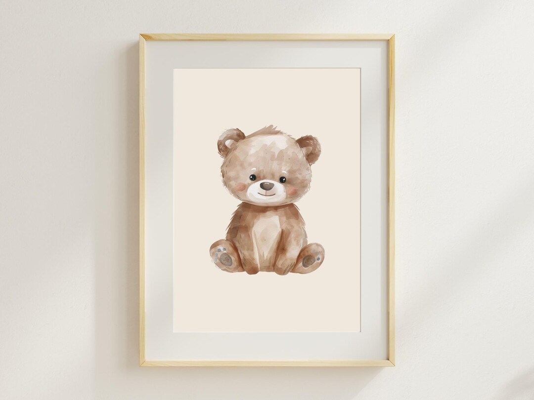 Nursery Bear Wall Art, Neutral Teddy Bear Print, Baby Nursery Decor ...