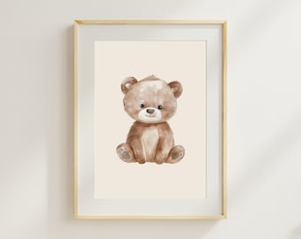 Nursery Bear Wall Art, Neutral Teddy Bear Print, Baby Nursery Decor, Gender Neutral Nursery Art, Digital Download