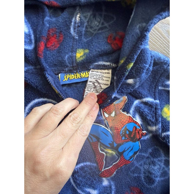 Vintage Marvel Spider-Man Boy 1/4 Zip Fleece Hoodie 24 Months image 2