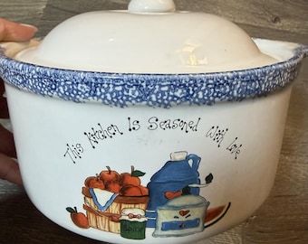 Vintage angel-aardewerk crock-bus Deze keuken is gekruid met liefde