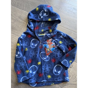 Vintage Marvel Spider-Man Boy 1/4 Zip Fleece Hoodie 24 Months image 1