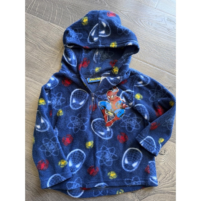 Vintage Marvel Spider-Man Boy 1/4 Zip Fleece Hoodie 24 Months image 1